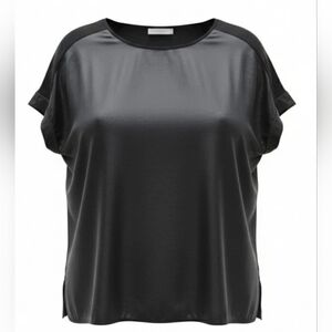 Vince Women’s 100% Silk Short Sleeve Round Neck  Blouse Black Size Large